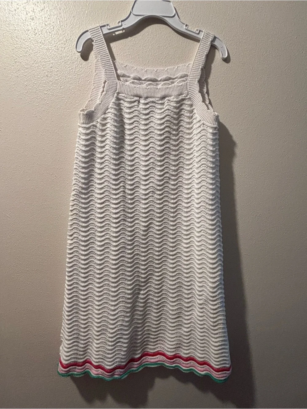 Old Navy Girls Cream Textured Knit Dress Colorful Hem Trim Size M 8